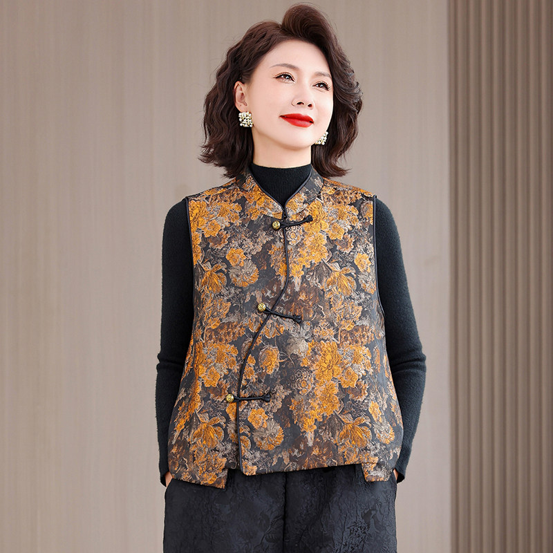 国风盘扣马甲女春秋高级感妈妈装冬季新中式夹棉加厚唐装坎肩背心