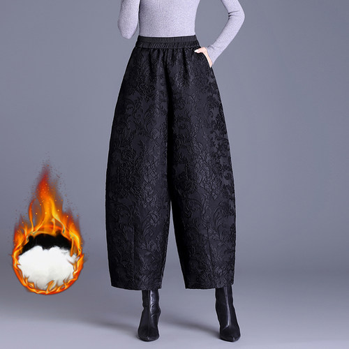 高档提花阔腿裤国风时尚保暖棉裤