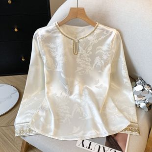 新中式真丝长袖衬衫马甲内搭打底衫春季设计感刺绣国风女装上衣秋