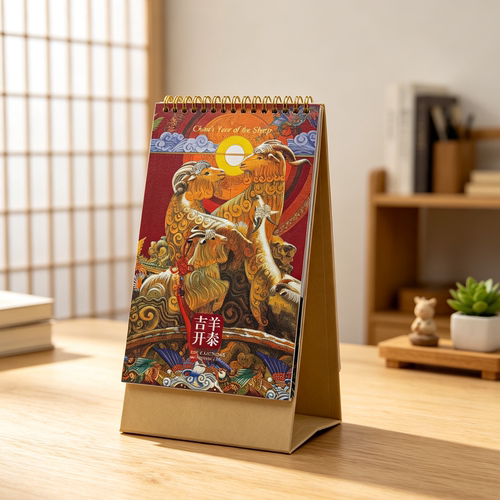 新款定制羊年13张中国红喜庆台历