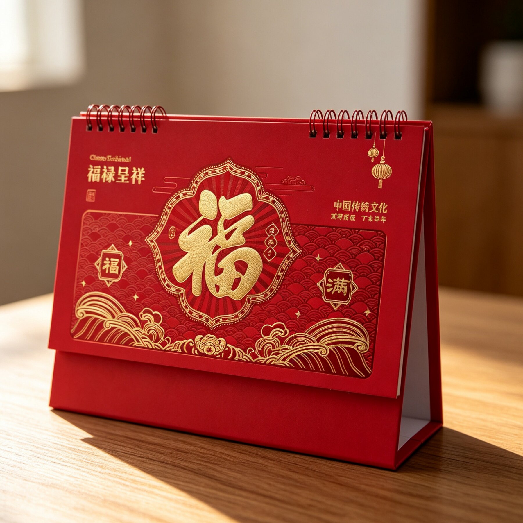 定制台历2027年羊年大格子中国红日历企业广告创意桌面烫金月历