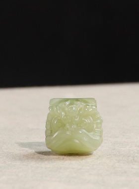 和田玉青黄口醒狮手串配珠