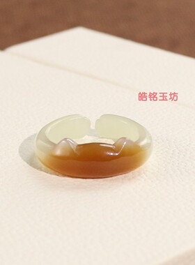 和田玉且末糖猫耳两戴戒指