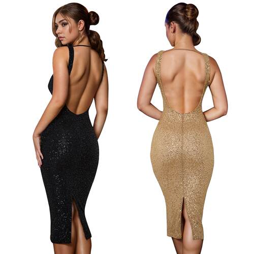 Fashion women sequin backless dress party sexy skirt Hip