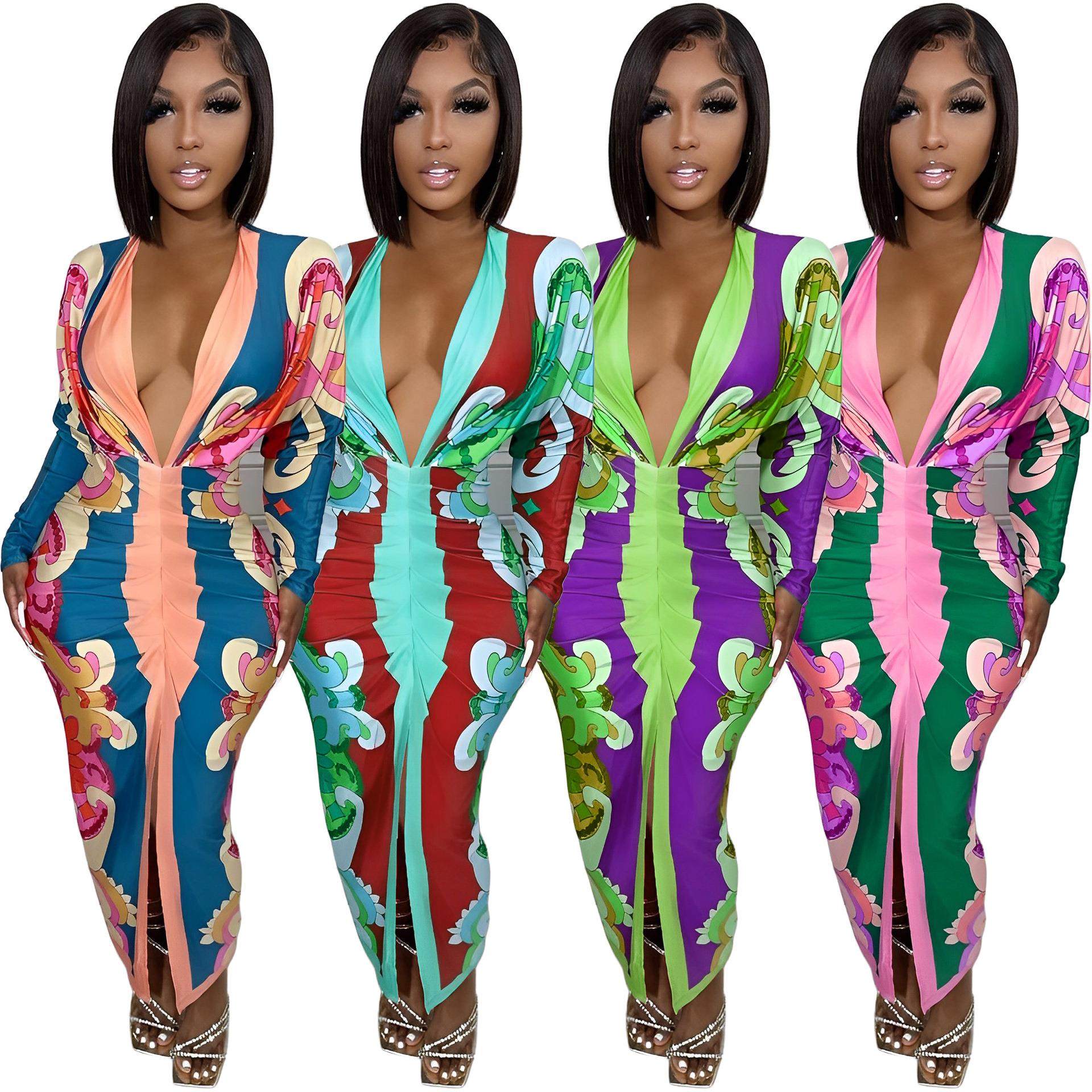 2025 summer printed long dress for black women thin skirts图片