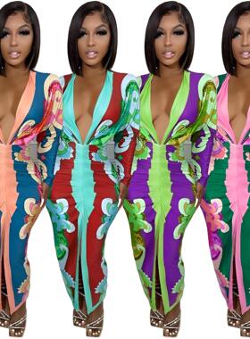 2025 summer printed long dress for black women thin skirts