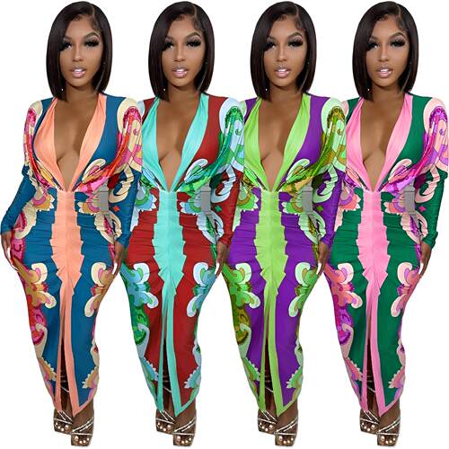 2025 summer printed long dress for black women thin skirts