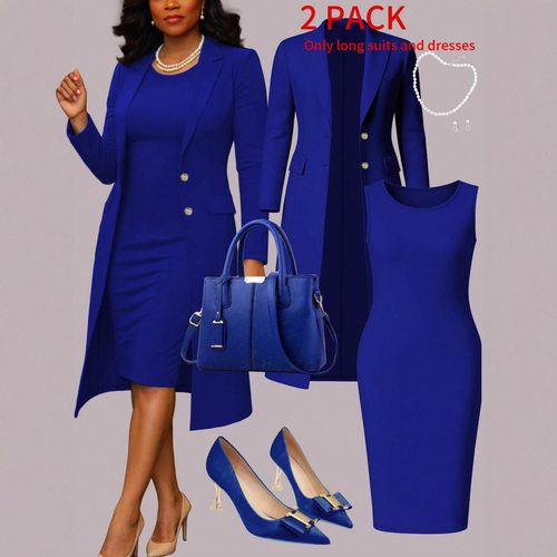 2026 Long sleeved suit jacket sleeveless dress two-piece set