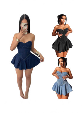 fashion Women's topless sleeveless fashion denim sexy dress
