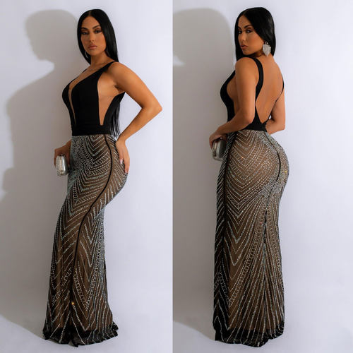 2024 fashion stage dress for women sleeveless sequin skirts