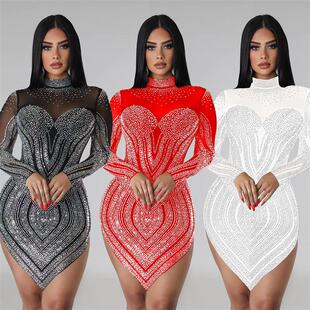 long sleeve mesh bling dress for women formal sequin skirt