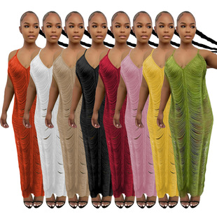 2024 summer knit tassel beach dress for women holiday skirt