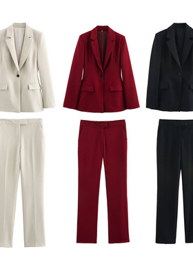 2025new women fashion fitted suit flared Pants two-piece set