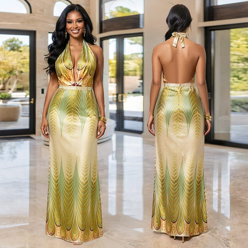 Sexy Fashion Women's Casual Print V-Neck Loose Back Dress