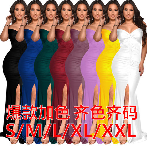 2026 pleated full dress for women banquet stage split skirt