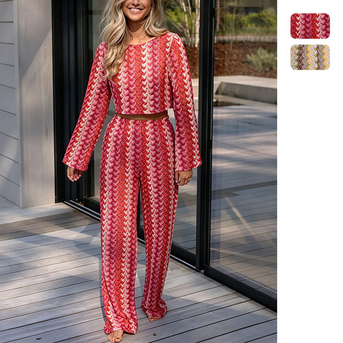 2026 autumn knit 2 piece for women crochet shirt+trousers
