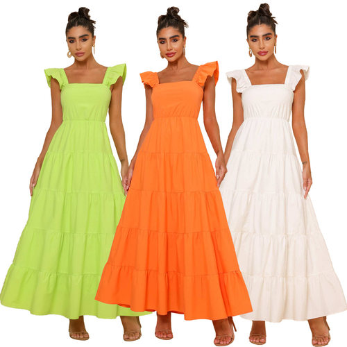 2025 casual plain loose dress for women bandage pure skirt