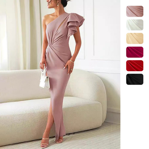 2026 Women's Fashion Slant Shoulder Split Dress party skirt