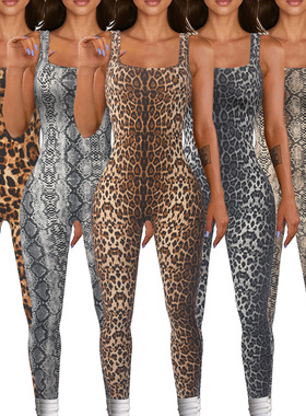 2024 Women's printed tank top romper backless sport jumpsuit