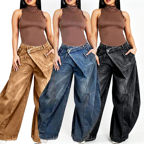 2026 Fashion women's wide leg jeans denim pants 休闲牛仔裤