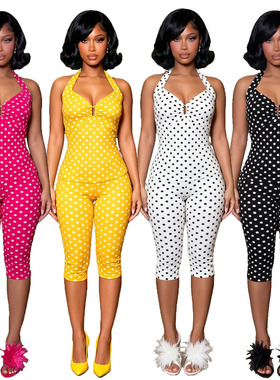 New printed neck hanging sexy deep V slim fit two-piece set
