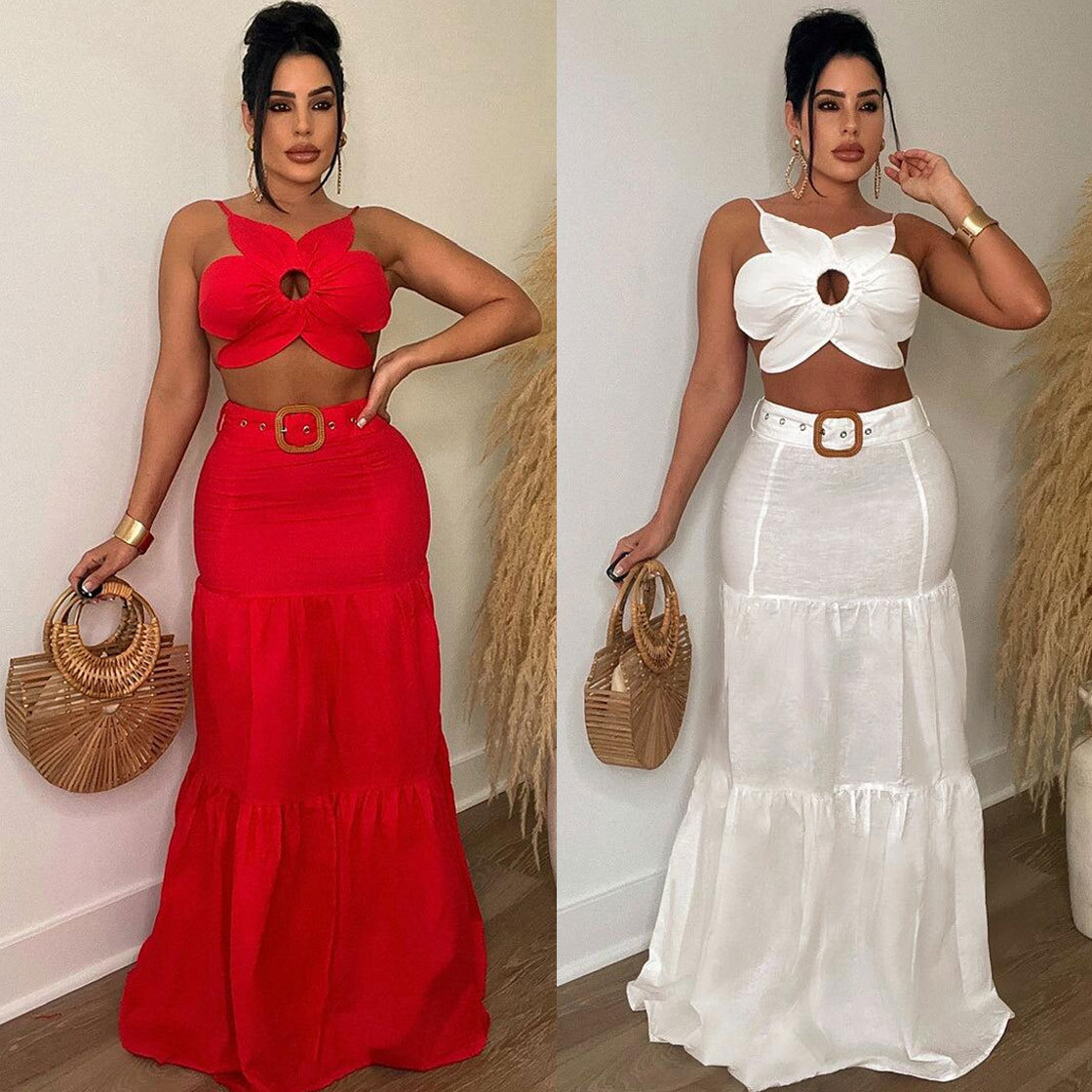 2024 stage design 2 piece dress women's singlet Swing skirt