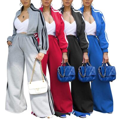 Fashion women's sports hoodie suit striped jacket two-piece