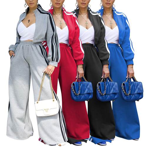 Fashion women's sports hoodie suit striped jacket two-piece