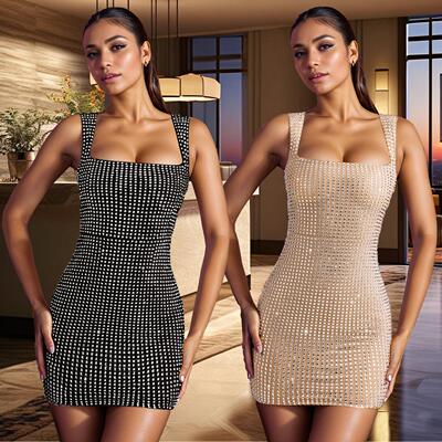 Sexy slim-fit evening dress with hot drill hip halter women