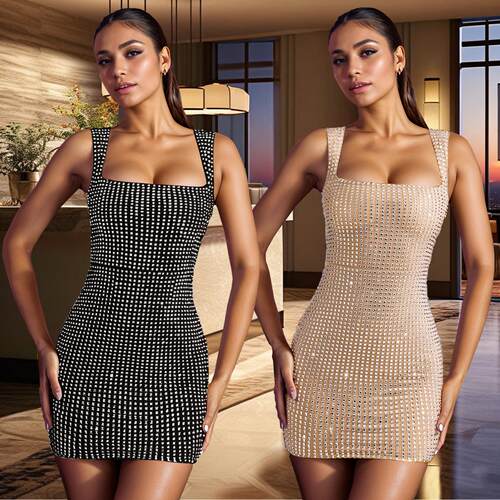 Sexy slim-fit evening dress with hot drill hip halter women