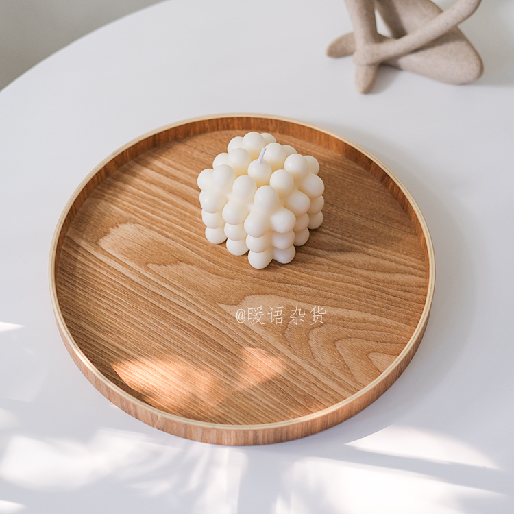 ins实木质零食水果收纳圆托盘