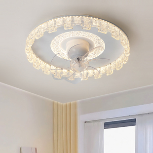 一帘幽梦卧室摇头吸顶风扇灯亚克力水晶360静音变频6档一体房间灯