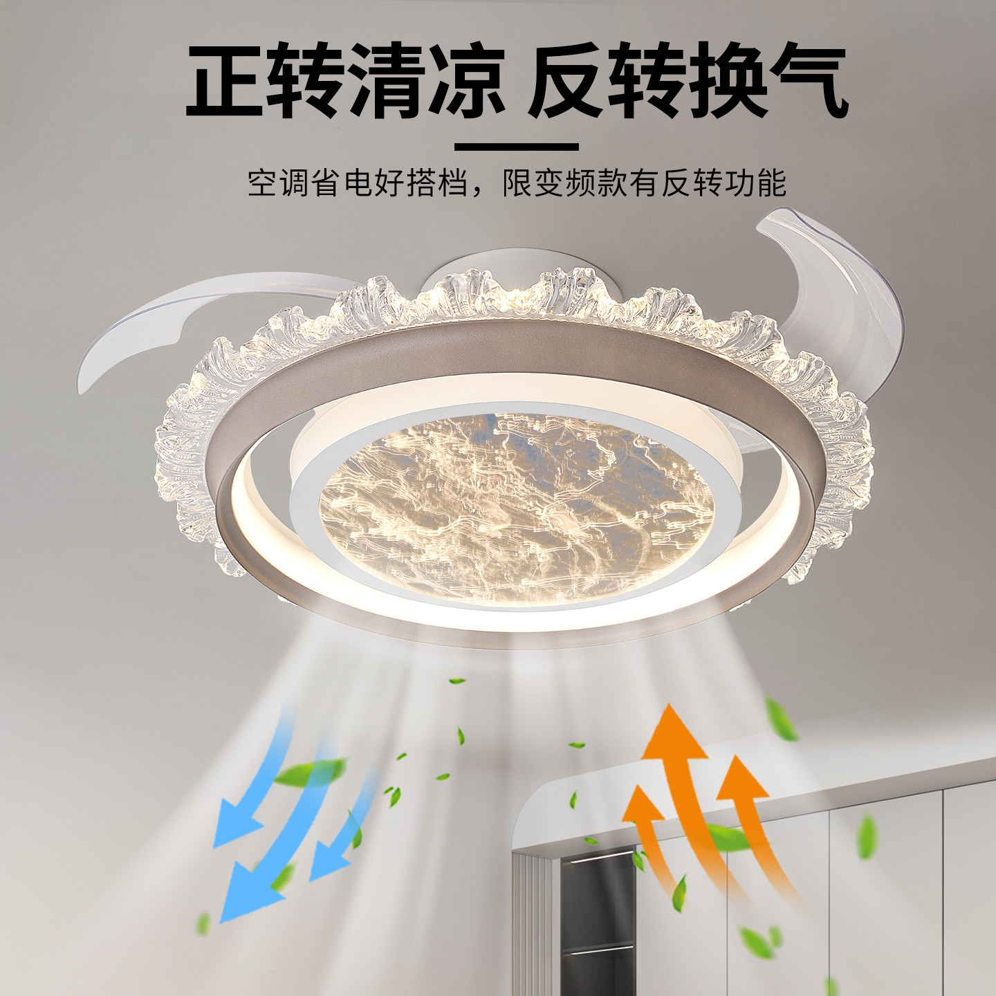 家用客厅餐厅风扇灯儿童书房护眼灯主卧灯吸顶灯带风扇灯中山灯具图片