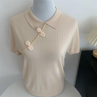 常规短袖旗袍领冰丝棉设计感