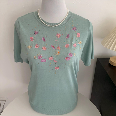 常规短袖刺绣冰丝棉通勤百搭