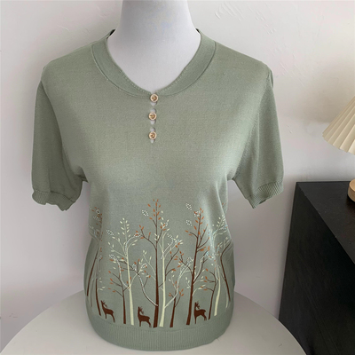 常规短袖下摆印花冰丝通勤百搭