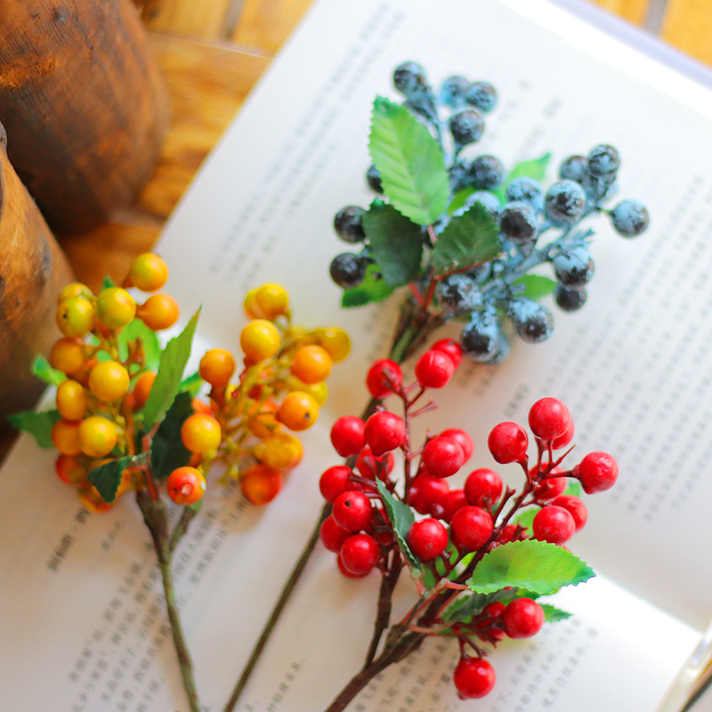蓝莓仿真花蔓越莓浆果单支果子果实美式拍摄道具北欧乡村田园假花