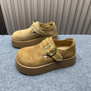 撤柜处理绒面复古厚底博肯鞋女2025新款秋季百搭轻便一脚蹬乐福鞋