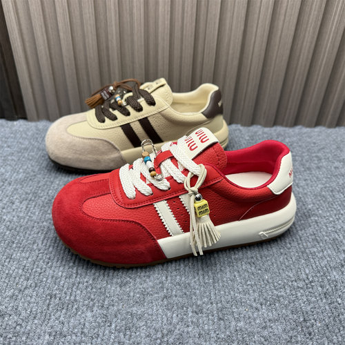 撤柜处理真皮阿甘德迅鞋女2025春秋新款厚底红色休闲时尚运动板鞋