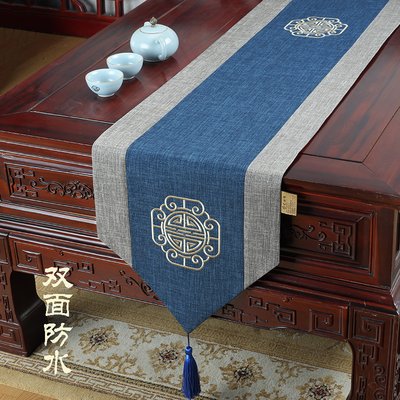 艺必旭 现代中式棉麻奢华田园白葵花餐桌桌旗 桌布 茶几布 桌垫