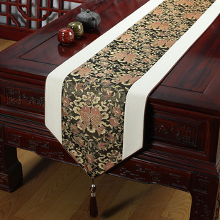新中式桌旗茶几旗茶桌垫布禅意餐桌布宋锦绸缎长条茶台布高端茶旗