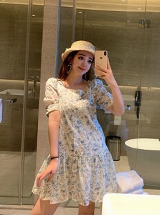 可爱俏皮印花碎花荷叶边裙宽松A字版娃娃连衣裙短裙