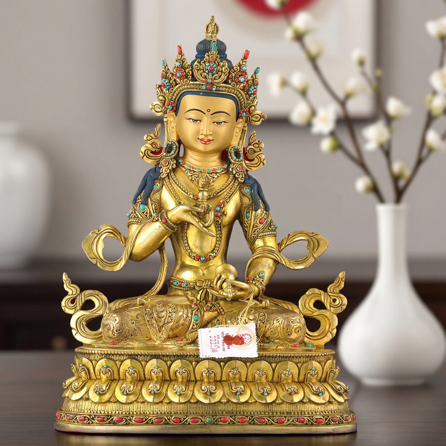 金刚萨埵铜佛像尼泊尔手工塹刻居家供奉摆件铜鎏金造像铜像31.7cm