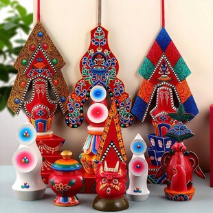 尼泊尔手工实木制孜玛朵玛三根本彩绘工艺朵玛食子酥油花家用摆件