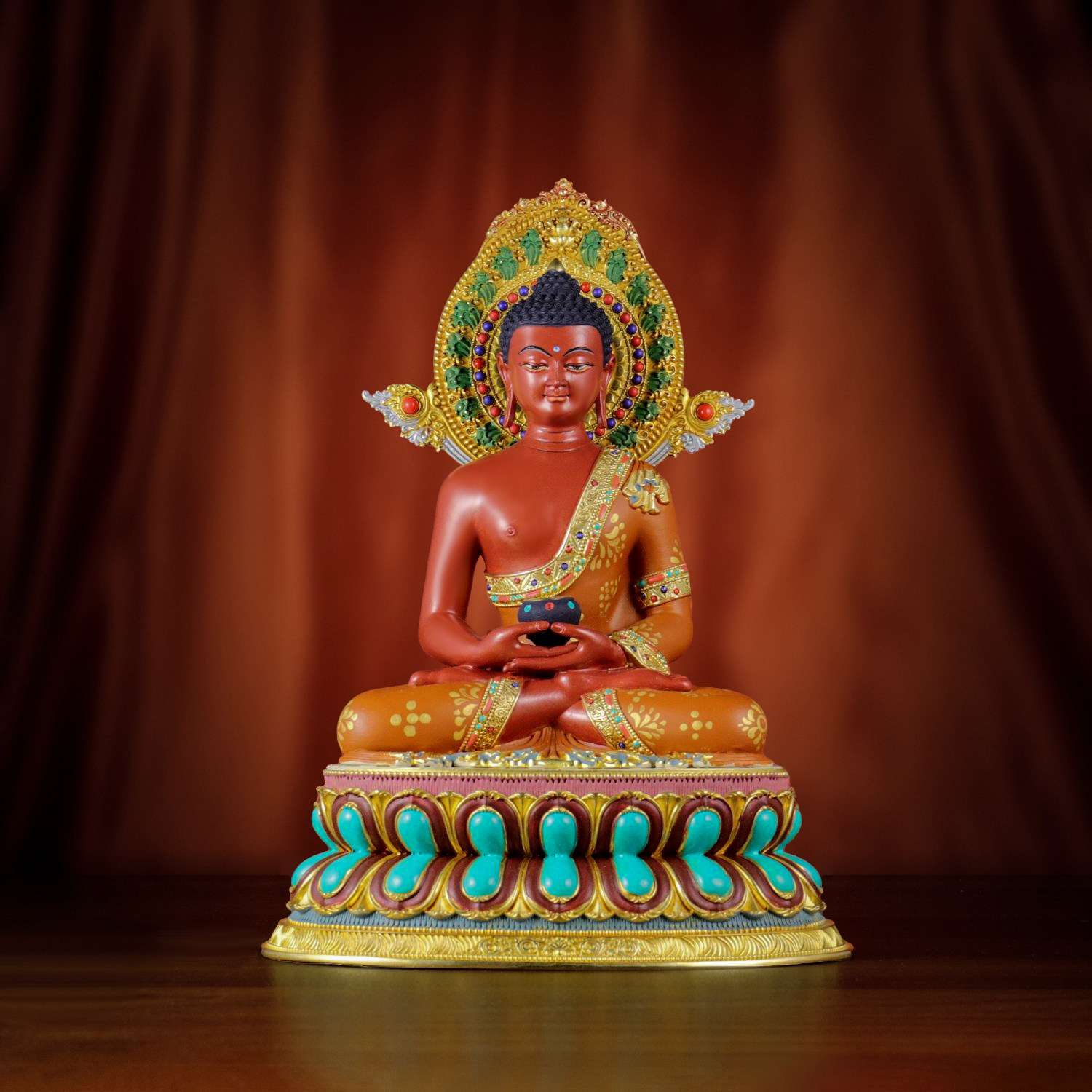 精工黄铜材质彩绘阿弥陀佛佛像供奉装饰摆件阿弥陀佛铜像5寸/7寸