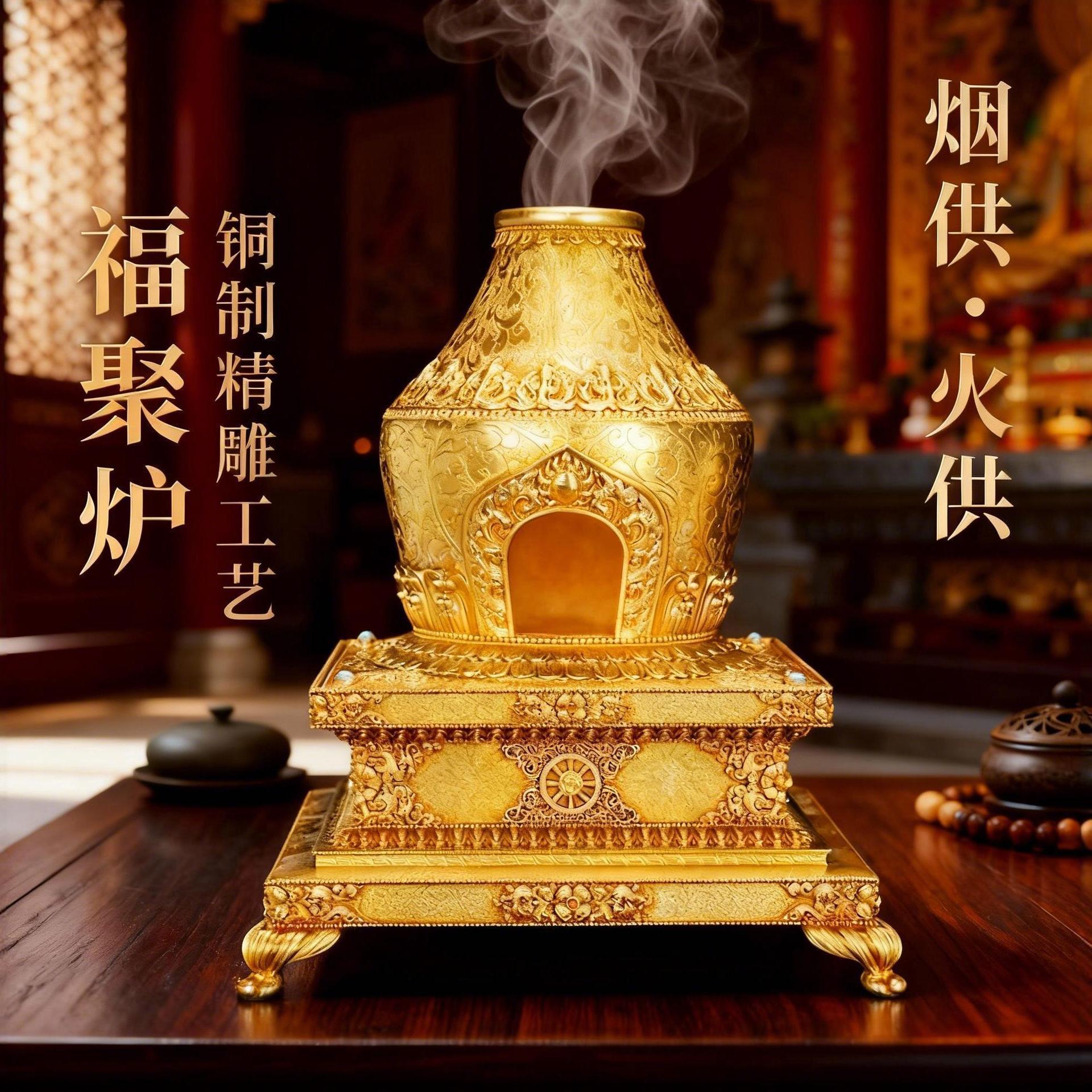 黄铜福聚炉烟供香炉烟供盘