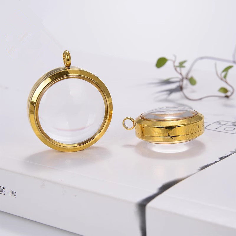 天然原矿白水晶圆形金边扁嘎乌盒