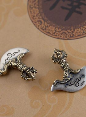 S925银复古做旧金刚钺刀吊坠配饰