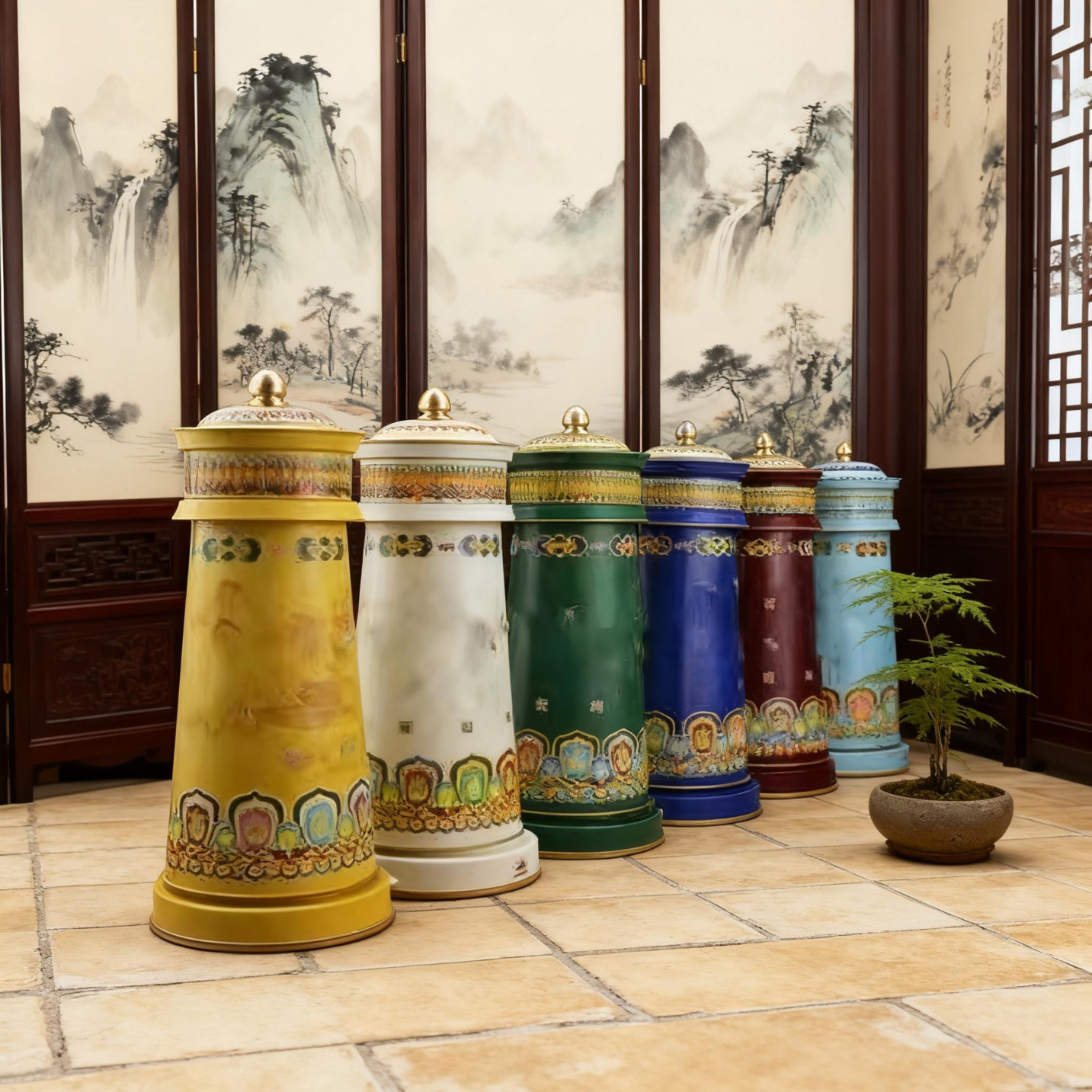 文殊藏传插电唐多括罗五行电动转金轮财神绿度母药师观音装饰摆件