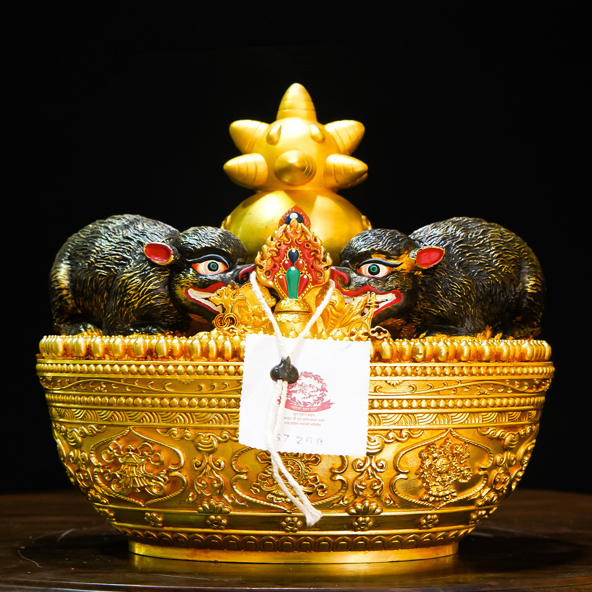 铜鼬鼠吐宝宝瓶鎏金摆件六寸